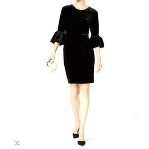 NWT BETSY & ADAM Melania Black Velvet Bell-Sleeve Dress. Made in USA. 6